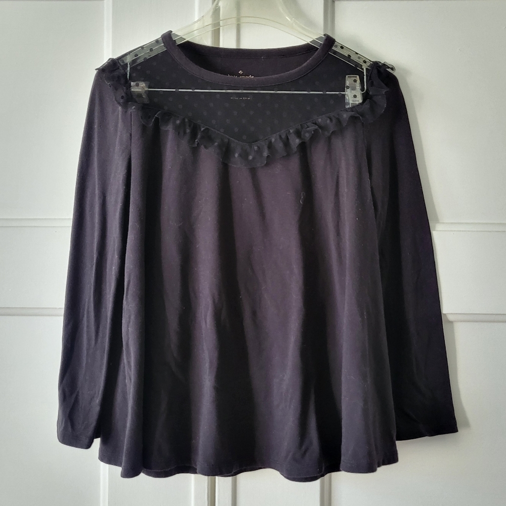 Kate Spade Black Long Sleeve Ruffle Mesh Collar Top XS